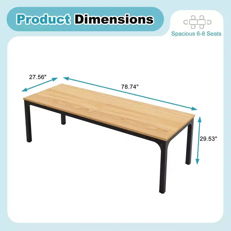 Table de salle à manger rectangulaire noire et marron, 6 à 8 places