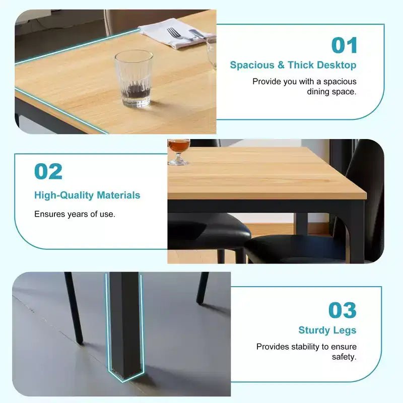 Table de salle à manger rectangulaire noire et marron, 6 à 8 places