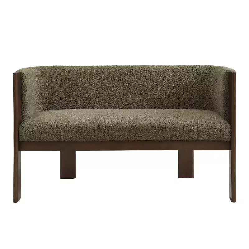 Causeuse moderne en bouclette, assise 2 places, frêne clair/noyer