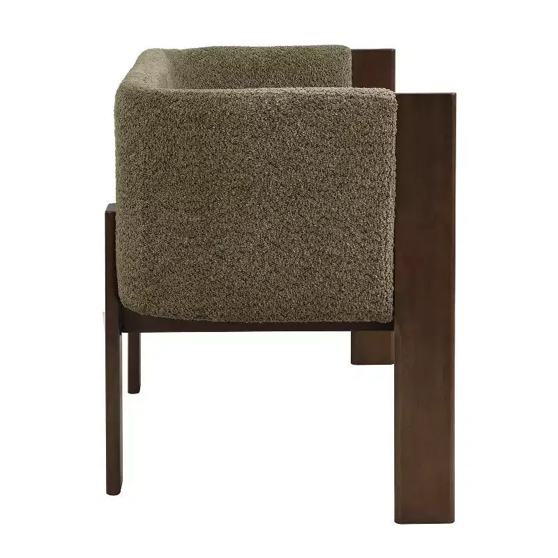 Causeuse moderne en bouclette, assise 2 places, frêne clair/noyer
