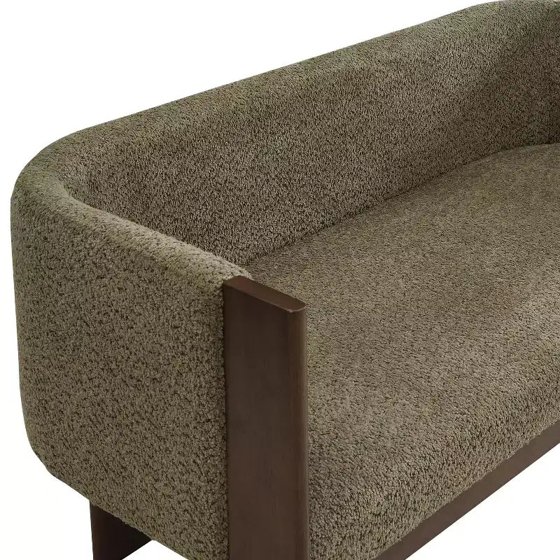 Causeuse moderne en bouclette, assise 2 places, frêne clair/noyer