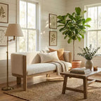 Causeuse moderne en bouclette, assise 2 places, frêne clair/noyer