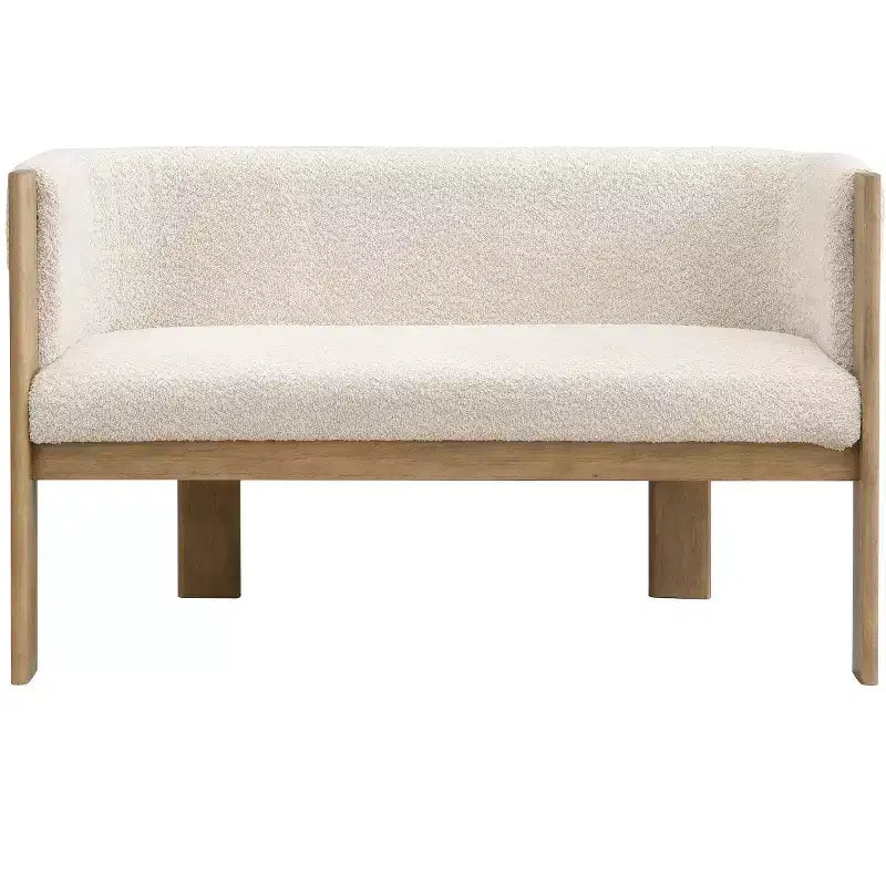 Causeuse moderne en bouclette, assise 2 places, frêne clair/noyer