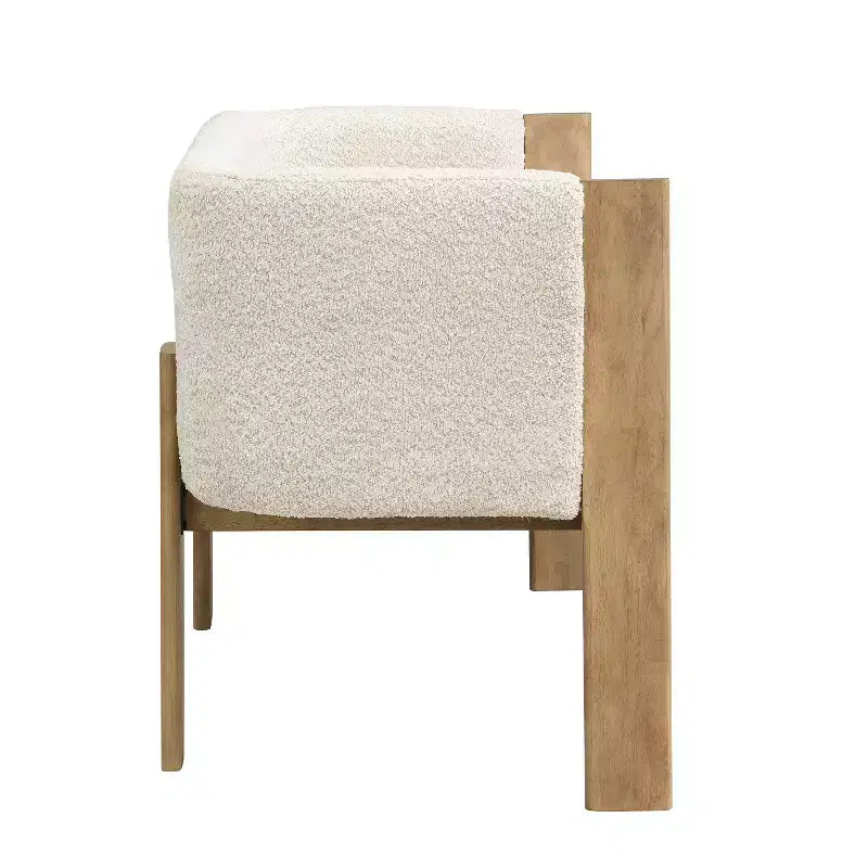 Causeuse moderne en bouclette, assise 2 places, frêne clair/noyer