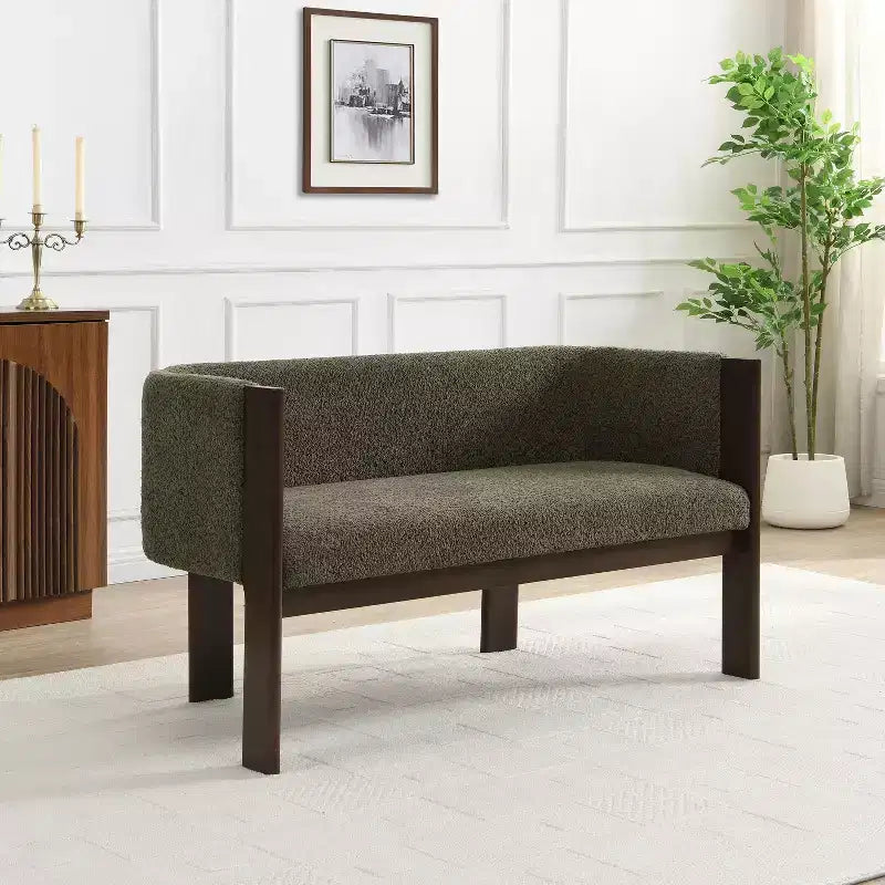 Causeuse moderne en bouclette, assise 2 places, frêne clair/noyer