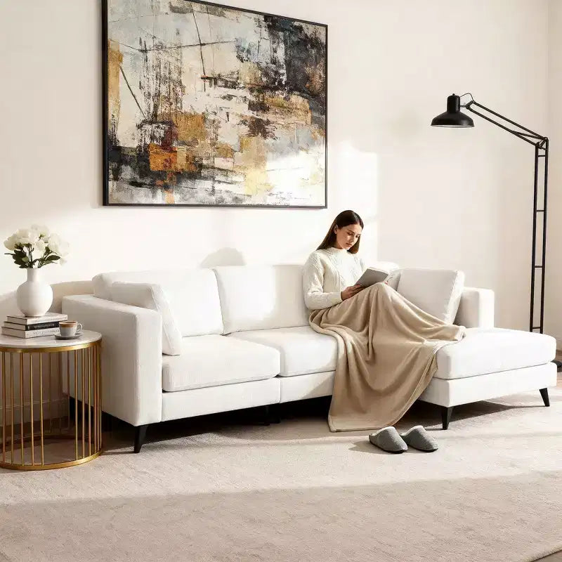 Canapé d'angle en L, 3 pièces, 4 places (beige / bleu / vert / kaki)