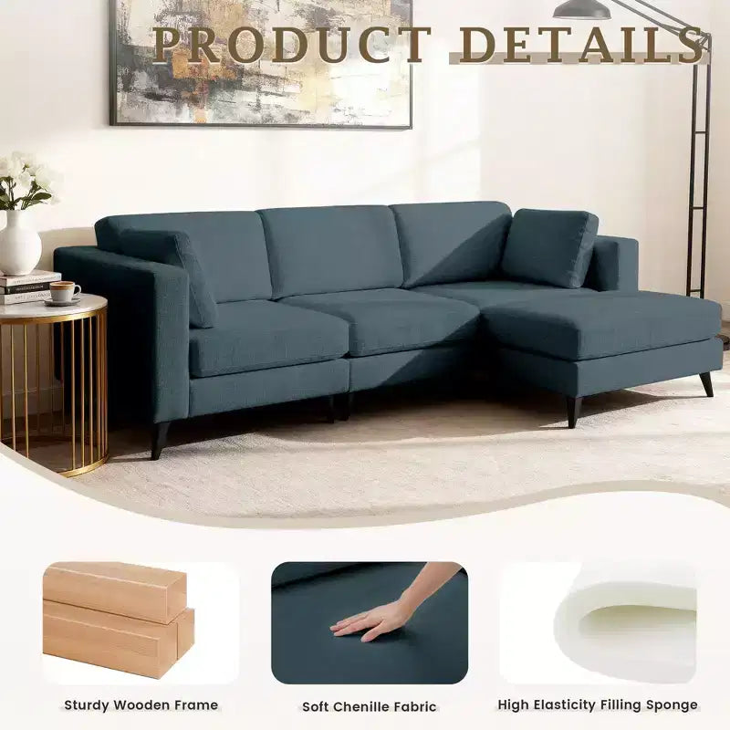 Canapé d'angle en L, 3 pièces, 4 places (beige / bleu / vert / kaki)