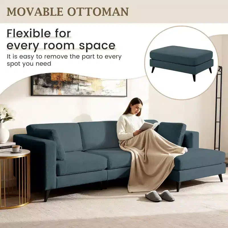 Canapé d'angle en L, 3 pièces, 4 places (beige / bleu / vert / kaki)