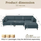 Canapé d'angle en L, 3 pièces, 4 places (beige / bleu / vert / kaki)