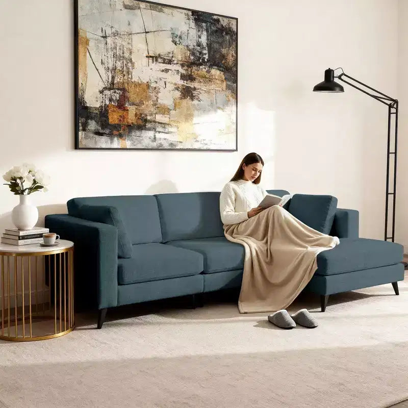Canapé d'angle en L, 3 pièces, 4 places (beige / bleu / vert / kaki)