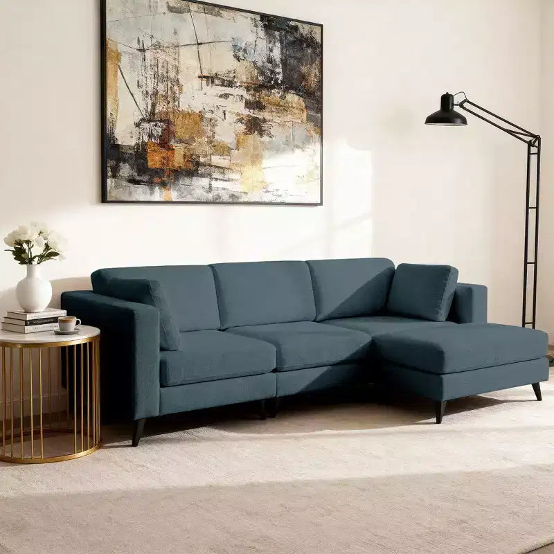Canapé d'angle en L, 3 pièces, 4 places (beige / bleu / vert / kaki)