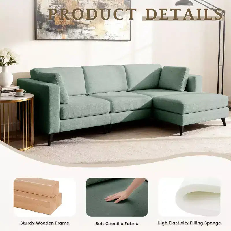 Canapé d'angle en L, 3 pièces, 4 places (beige / bleu / vert / kaki)