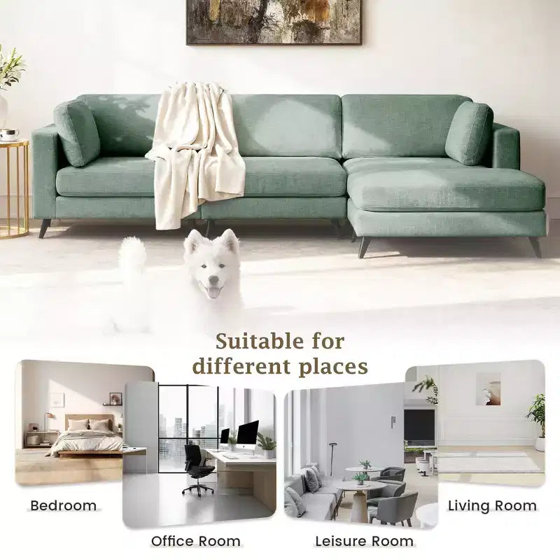 Canapé d'angle en L, 3 pièces, 4 places (beige / bleu / vert / kaki)