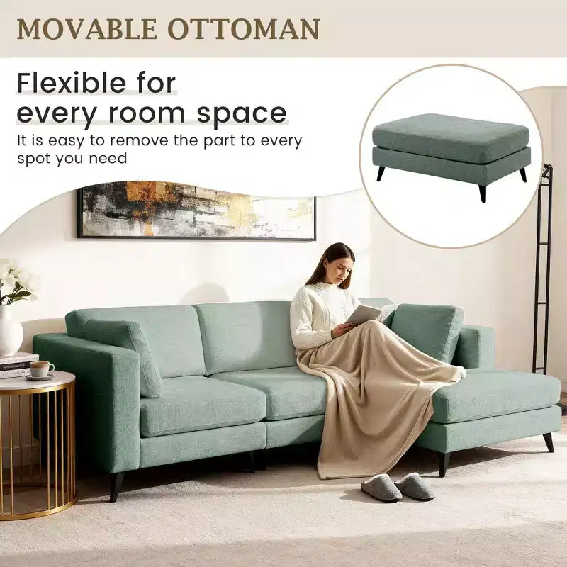Canapé d'angle en L, 3 pièces, 4 places (beige / bleu / vert / kaki)