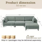 Canapé d'angle en L, 3 pièces, 4 places (beige / bleu / vert / kaki)