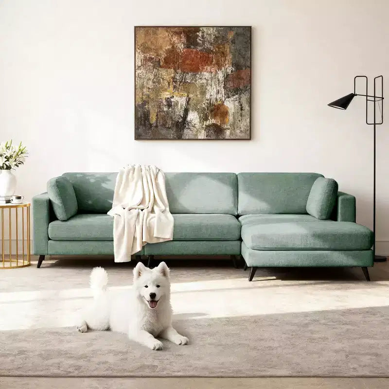 Canapé d'angle en L, 3 pièces, 4 places (beige / bleu / vert / kaki)