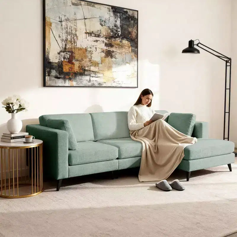 Canapé d'angle en L, 3 pièces, 4 places (beige / bleu / vert / kaki)