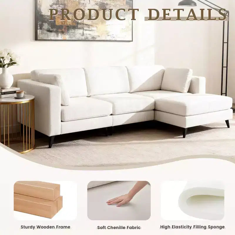 Canapé d'angle en L, 3 pièces, 4 places (beige / bleu / vert / kaki)