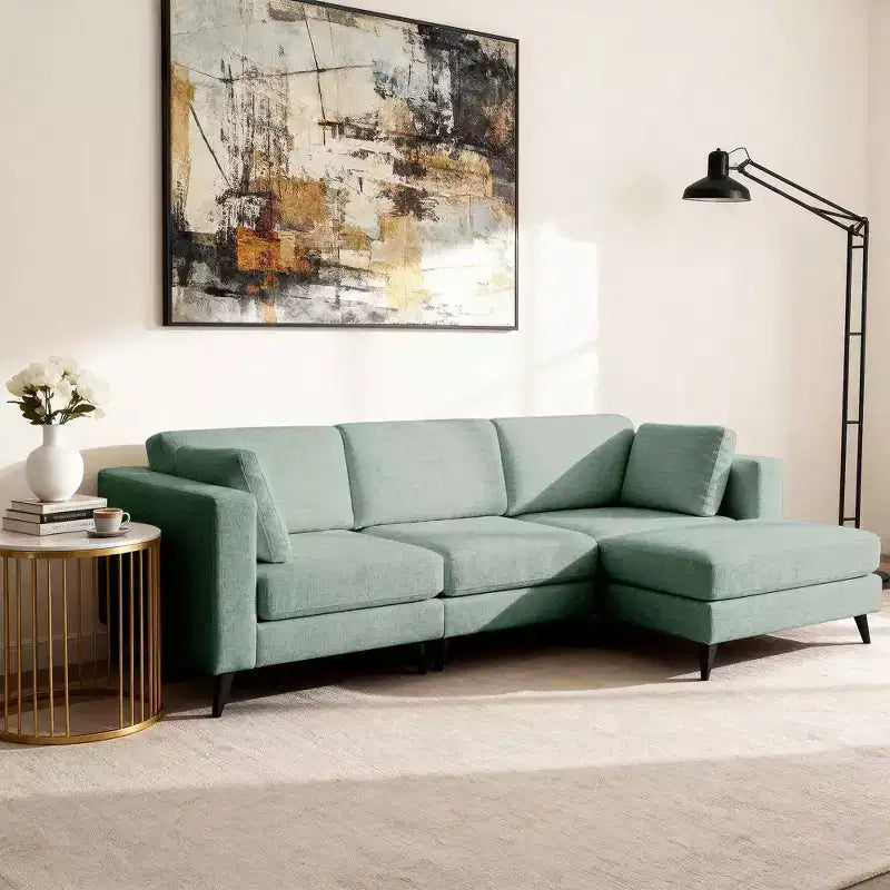 Canapé d'angle en L, 3 pièces, 4 places (beige / bleu / vert / kaki)