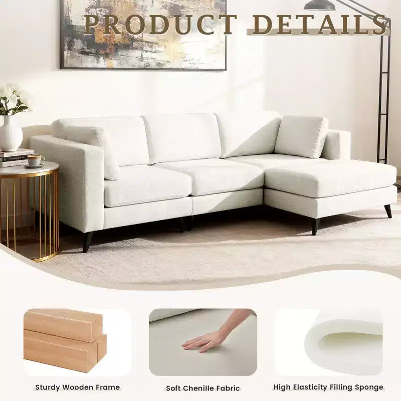 Canapé d'angle en L, 3 pièces, 4 places (beige / bleu / vert / kaki)