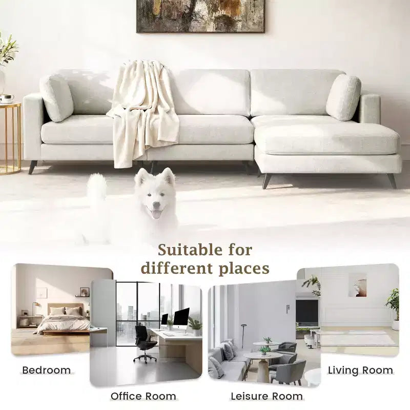 Canapé d'angle en L, 3 pièces, 4 places (beige / bleu / vert / kaki)