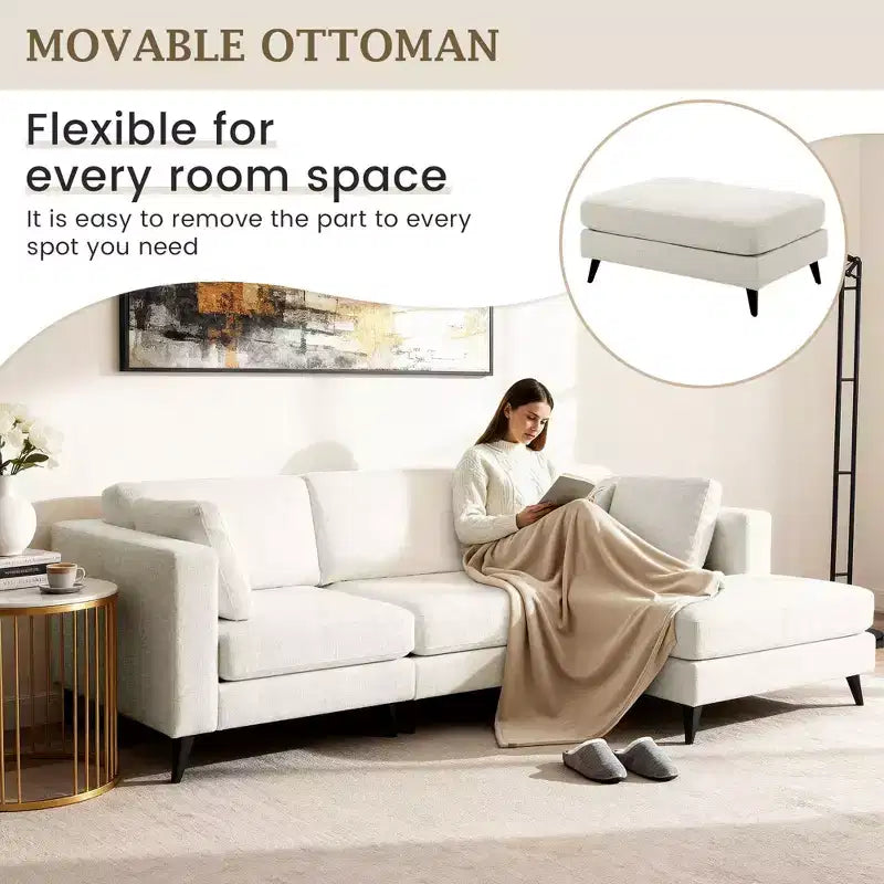 Canapé d'angle en L, 3 pièces, 4 places (beige / bleu / vert / kaki)
