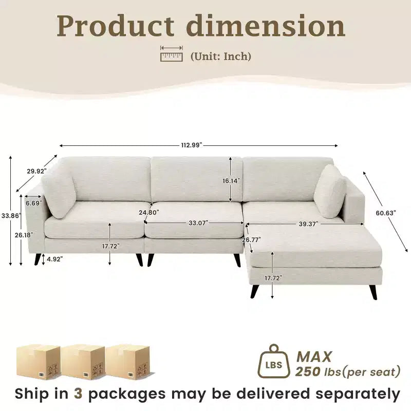 Canapé d'angle en L, 3 pièces, 4 places (beige / bleu / vert / kaki)