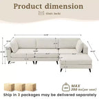 Canapé d'angle en L, 3 pièces, 4 places (beige / bleu / vert / kaki)