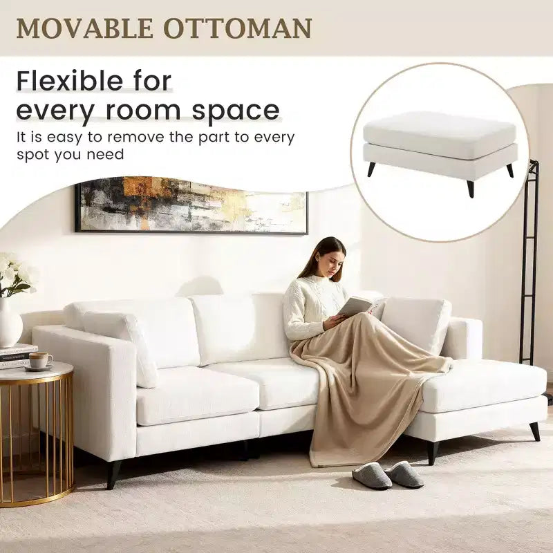 Canapé d'angle en L, 3 pièces, 4 places (beige / bleu / vert / kaki)