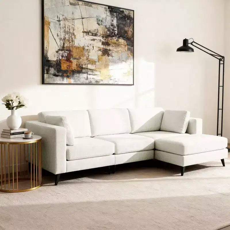 Canapé d'angle en L, 3 pièces, 4 places (beige / bleu / vert / kaki)