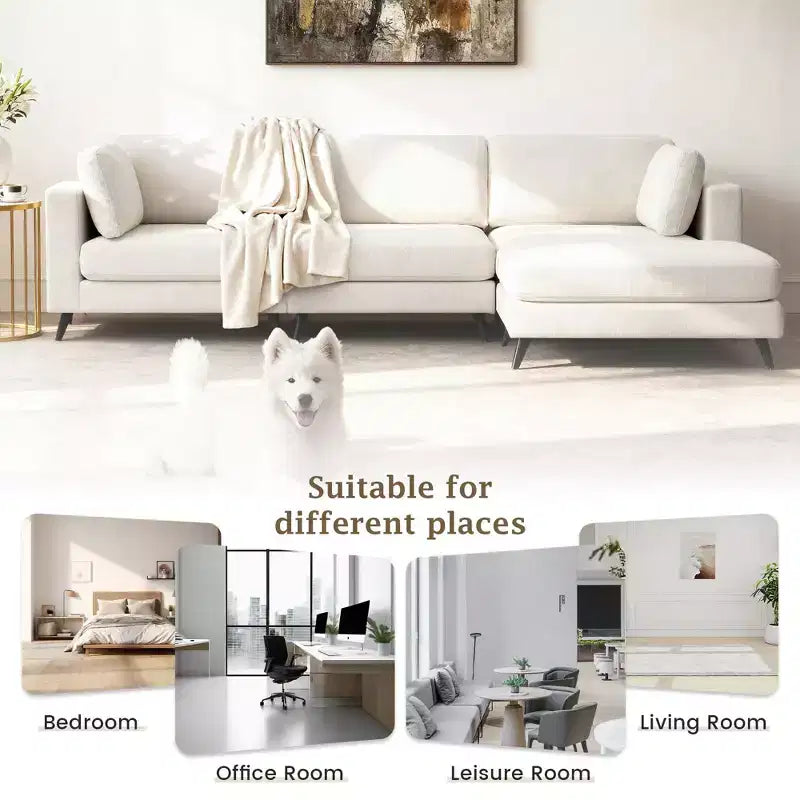 Canapé d'angle en L, 3 pièces, 4 places (beige / bleu / vert / kaki)