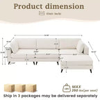 Canapé d'angle en L, 3 pièces, 4 places (beige / bleu / vert / kaki)
