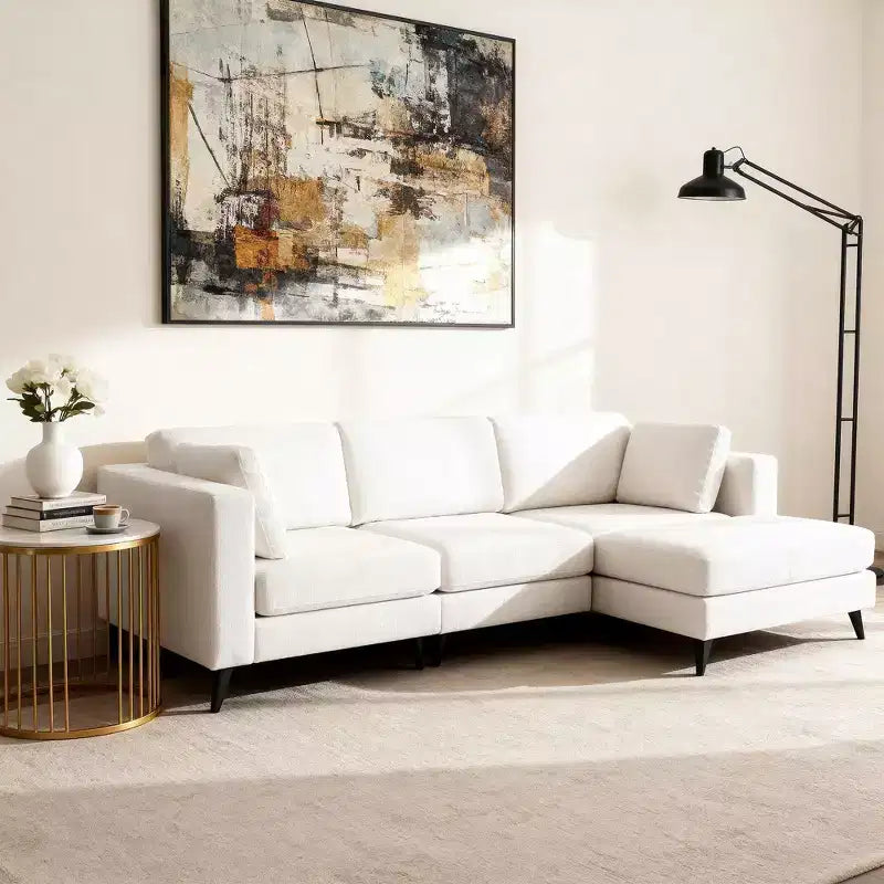 Canapé d'angle en L, 3 pièces, 4 places (beige / bleu / vert / kaki)