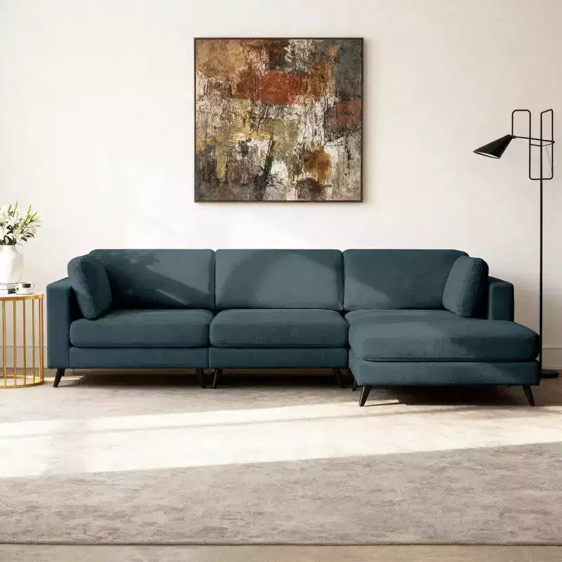 Canapé d'angle en L, 3 pièces, 4 places (beige / bleu / vert / kaki)