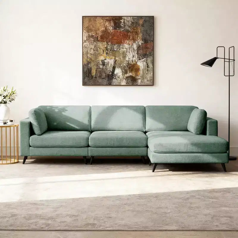 Canapé d'angle en L, 3 pièces, 4 places (beige / bleu / vert / kaki)