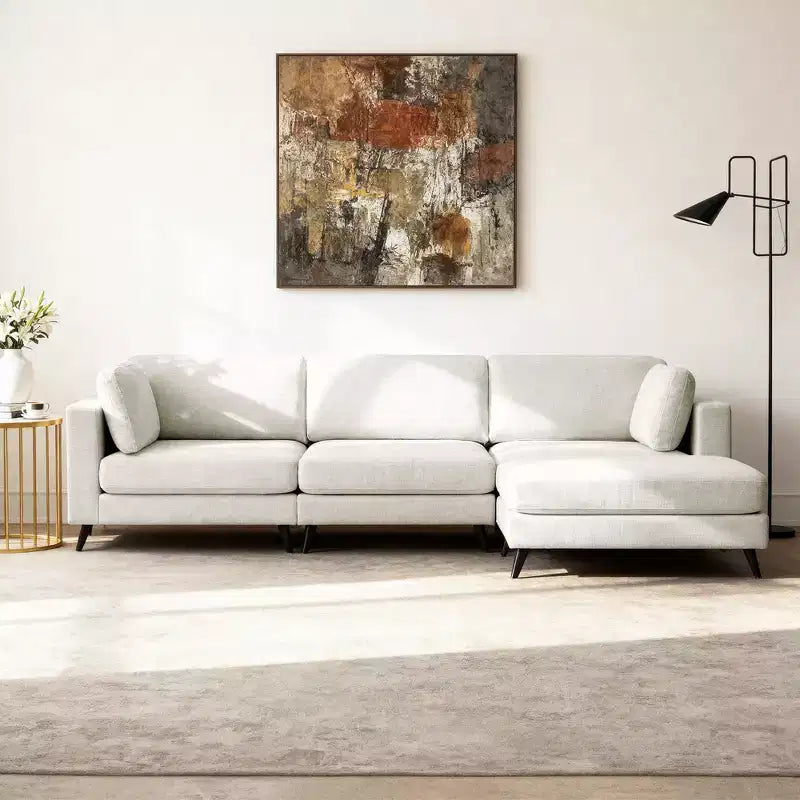Canapé d'angle en L, 3 pièces, 4 places (beige / bleu / vert / kaki)