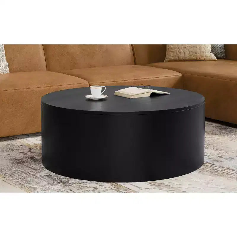 Table basse ronde en tambour pour 1 personne, bois de manguier massif, 36", noire / Briarsmoke / noyer brun / patine blanche