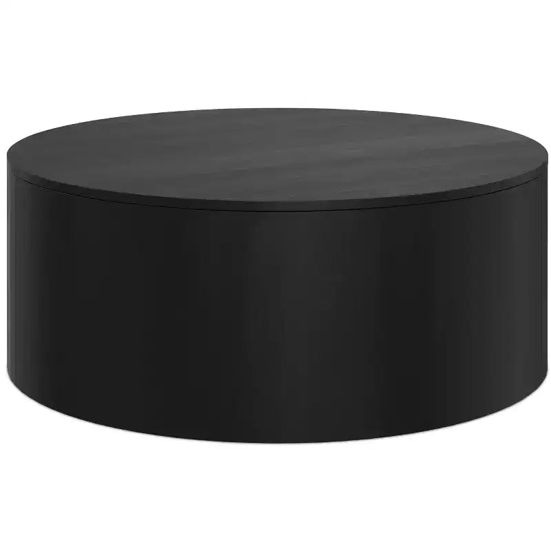 Table basse ronde en tambour pour 1 personne, bois de manguier massif, 36", noire / Briarsmoke / noyer brun / patine blanche