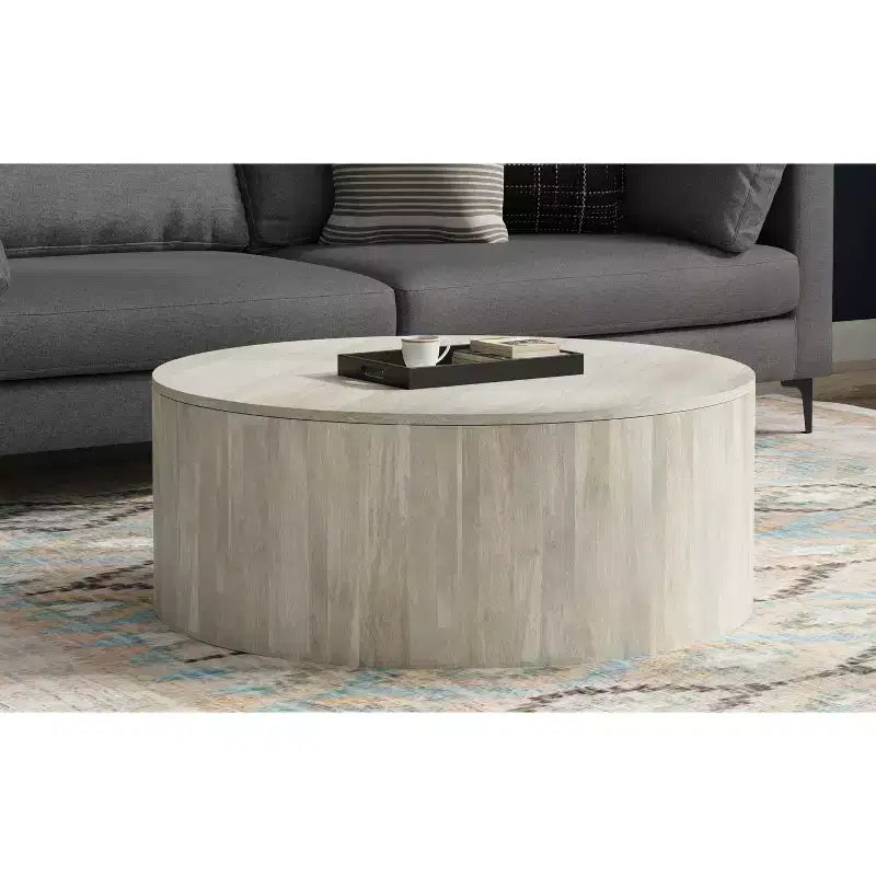 Table basse ronde en tambour pour 1 personne, bois de manguier massif, 36", noire / Briarsmoke / noyer brun / patine blanche
