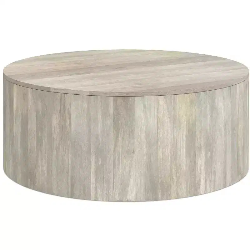 Table basse ronde en tambour pour 1 personne, bois de manguier massif, 36", noire / Briarsmoke / noyer brun / patine blanche
