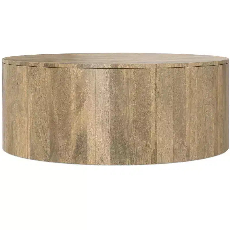 Table basse ronde en tambour pour 1 personne, bois de manguier massif, 36", noire / Briarsmoke / noyer brun / patine blanche