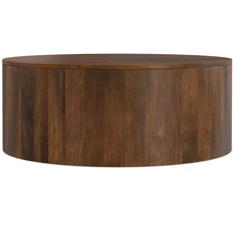 Table basse ronde en tambour pour 1 personne, bois de manguier massif, 36", noire / Briarsmoke / noyer brun / patine blanche