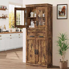 COZONY 67 Tall Bathroom Cabinet with 4 Doors & Glass Drawer - Freestanding Storage Cabinet with Adjustable Shelves, for Kitchen, Living Room