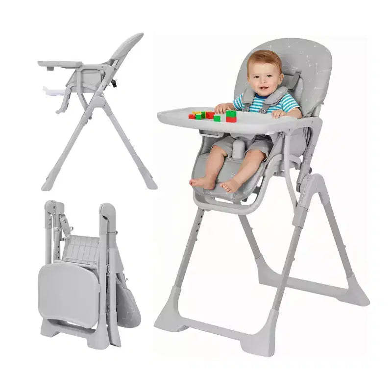 Chaise haute bébé pliante bleue / grise / rose avec plateau amovible, pour 1 enfant