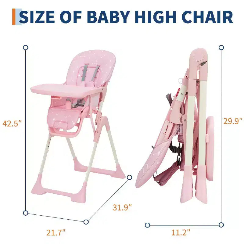 Chaise haute bébé pliante bleue / grise / rose avec plateau amovible, pour 1 enfant