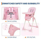 Chaise haute bébé pliante bleue / grise / rose avec plateau amovible, pour 1 enfant