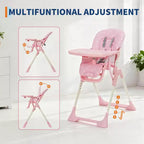 Chaise haute bébé pliante bleue / grise / rose avec plateau amovible, pour 1 enfant