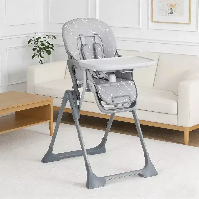 Chaise haute bébé pliante bleue / grise / rose avec plateau amovible, pour 1 enfant