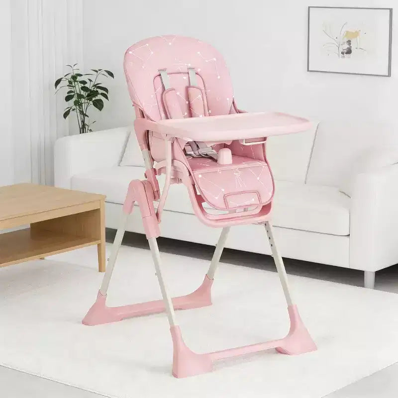 Chaise haute bébé pliante bleue / grise / rose avec plateau amovible, pour 1 enfant