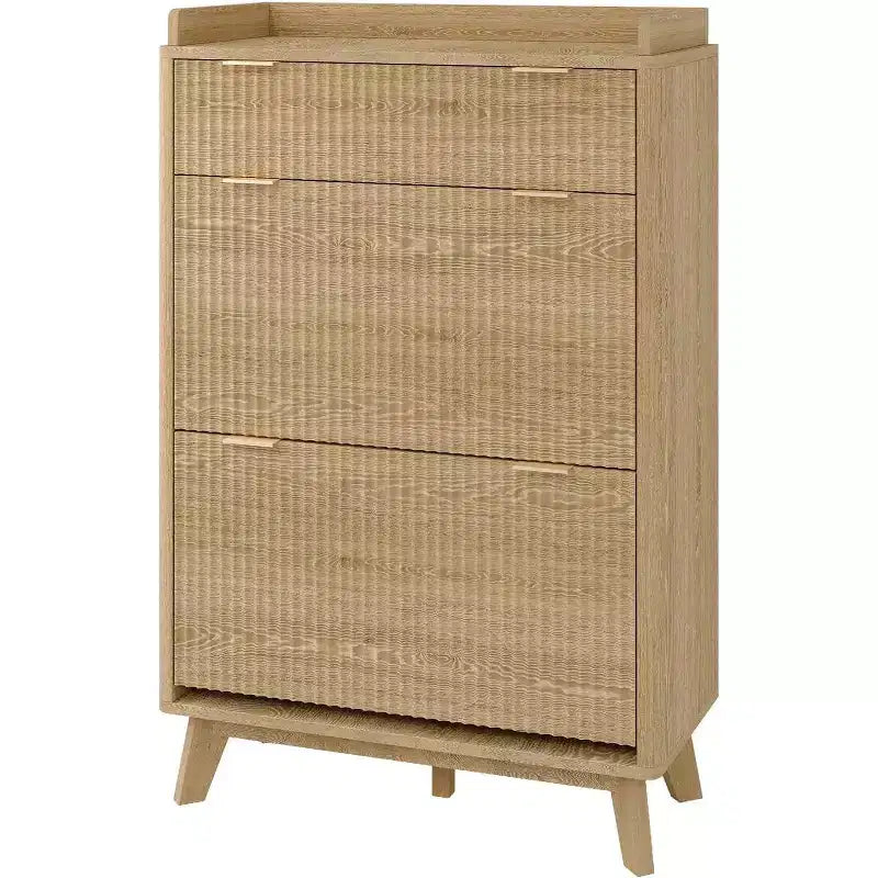 Meuble à chaussures cannelé noyer/bois – Autonome, 26 paires